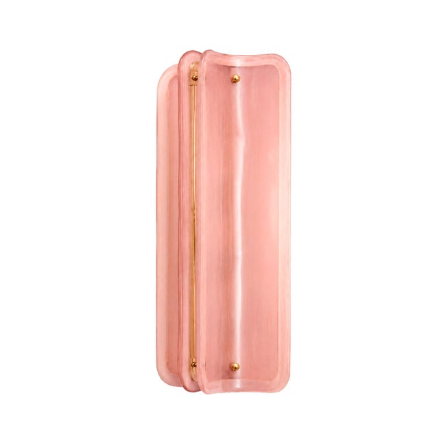 Mid-Century Modern Italian Brass Wall Sconces with Pink Murano Glass Panels, Set of 2 For Sale - Image 3 of 11