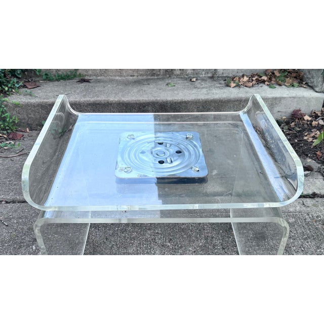 Attributed to Charles Hollis Jones Lucite 1970s Waterfall Swivel Bench or Ottoman For Sale - Image 10 of 17