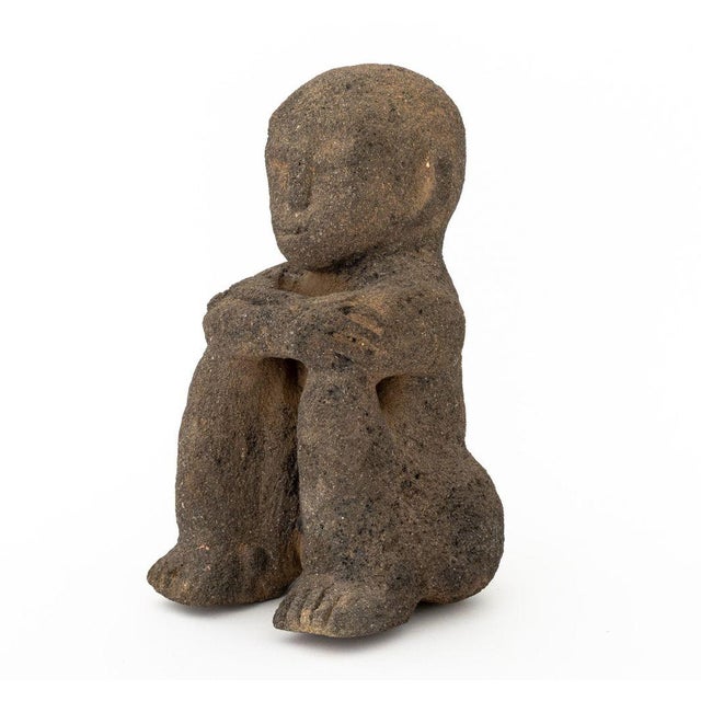 Figurative Costa Rican Seated Figure Volcanic Stone Sculpture For Sale - Image 3 of 8