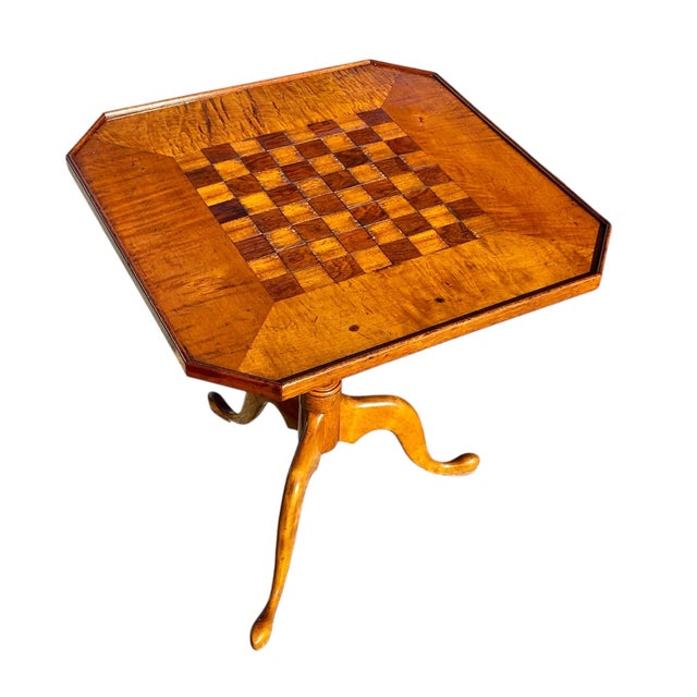Mid 19th Century Antique Queen Anne Tiger Maple and Walnut Tilt Top Table With Checkerboard Top For Sale - Image 5 of 11