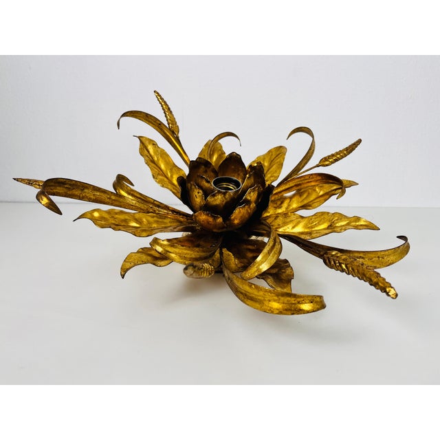 Golden Florentine Flower Shape Flushmount by Hans Kögl, Germany, 1970s For Sale - Image 12 of 13