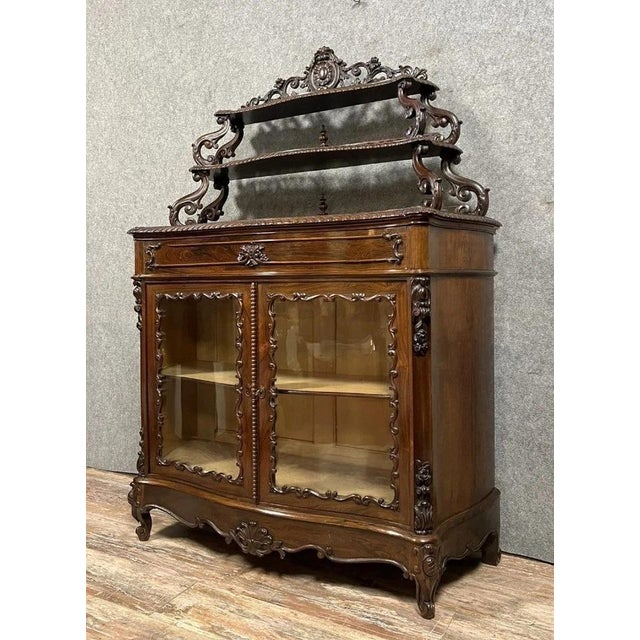 Brown Boulle-Style Curved Display Cabinet in Mahogany, 1850 For Sale - Image 8 of 9