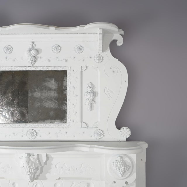 Antique Figural Carved & Mirrored Fireplace Mantel 1890 For Sale - Image 6 of 12