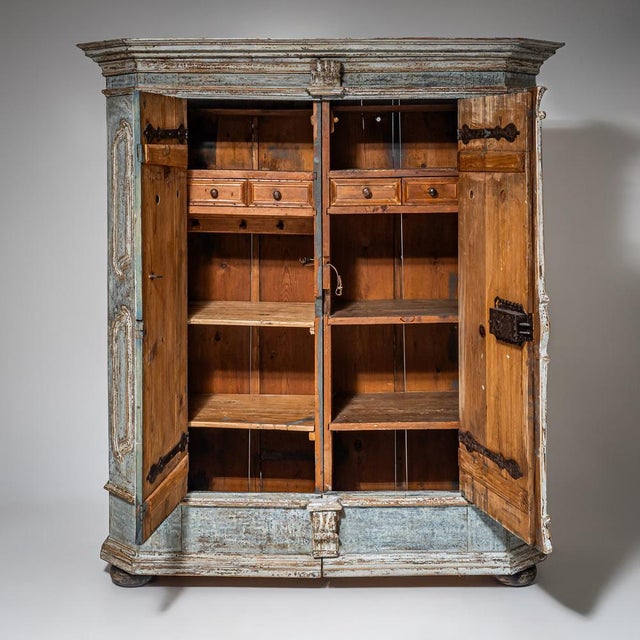 Light Blue Painted Provincial Wardrobe, 18th Century For Sale - Image 4 of 13