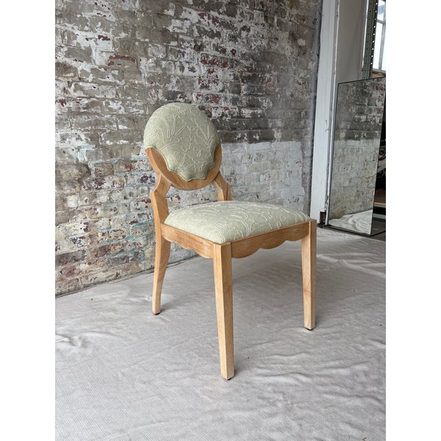 2020s Sage Green Upholstered Vanity Chair With Sculptural Wood Frame For Sale - Image 5 of 7