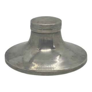 Midcentury Modern Round Sterling and Copper Ink Well With Hinged Top and Glass Insert For Sale