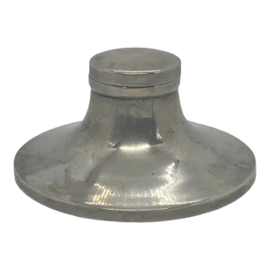 Midcentury Modern Round Sterling and Copper Ink Well With Hinged Top and Glass Insert