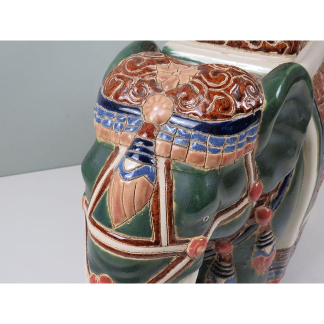 Large Chinoiserie Style Glazed Ceramic Elephant Garden Stool or Side Table, 1970s For Sale - Image 6 of 9