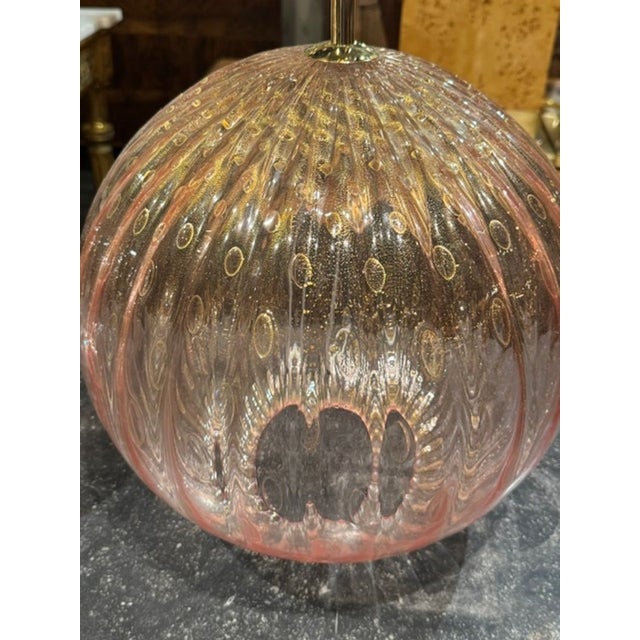 Early 21st Century Pair of Large Scale Pink Murano Globe Lamps For Sale - Image 5 of 8