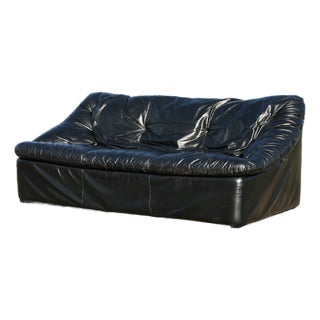 Black Leather Sofa by De Pas, D'Urbino and Lomazzi for Cinna, France, 1980s For Sale