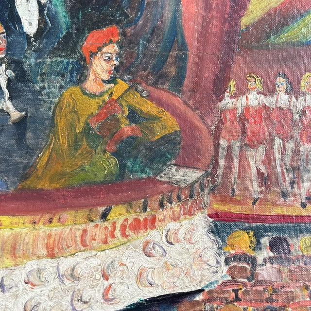 Folk Art 1950’s Original Folk / Outsider Art Chorus Line Painting For Sale - Image 3 of 6