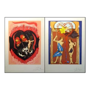 1977 Salvador Dali "Triomphe De L'Amour" Set of 2 Surrealist Lithographs Hand Signed