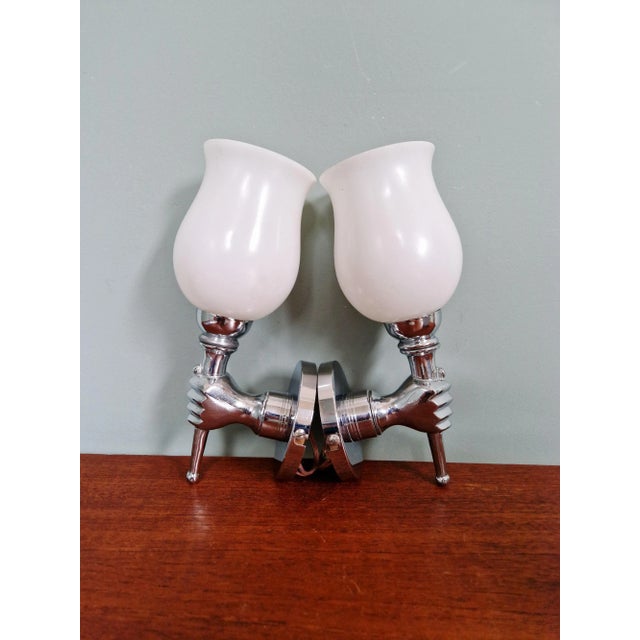 Wall Lights in Chromed Metal and White Satin Glass, 1960, Set of 2 For Sale - Image 6 of 10