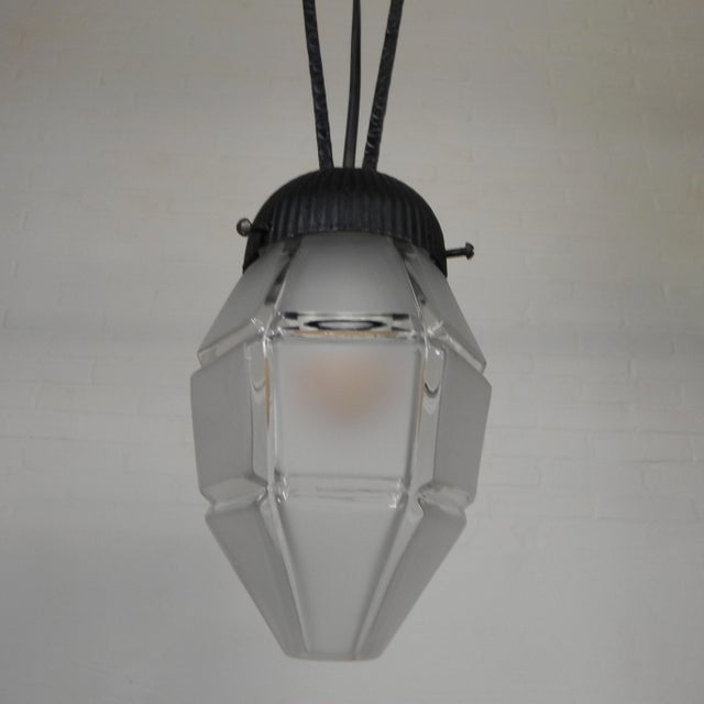 Art Deco Pendant Lamp with Hexagonal Glass Shade, 1930s For Sale - Image 9 of 16