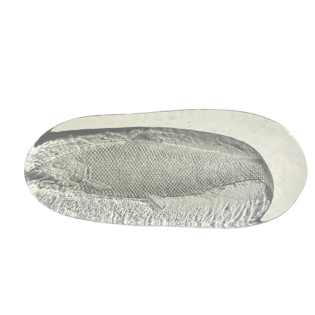 Daum Nancy Mid 20th Century French Art Glass Fish Platter, Sculptural Molded With Textured Relief For Sale - Image 4 of 8