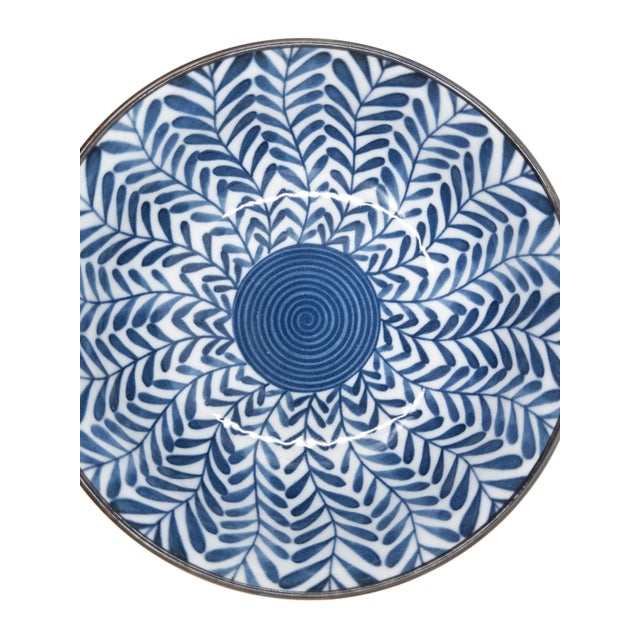 Hand-Painted Japanese Blue & White Porcelain Bowls Mixed Patterns - Set of 4 For Sale In New York - Image 6 of 16