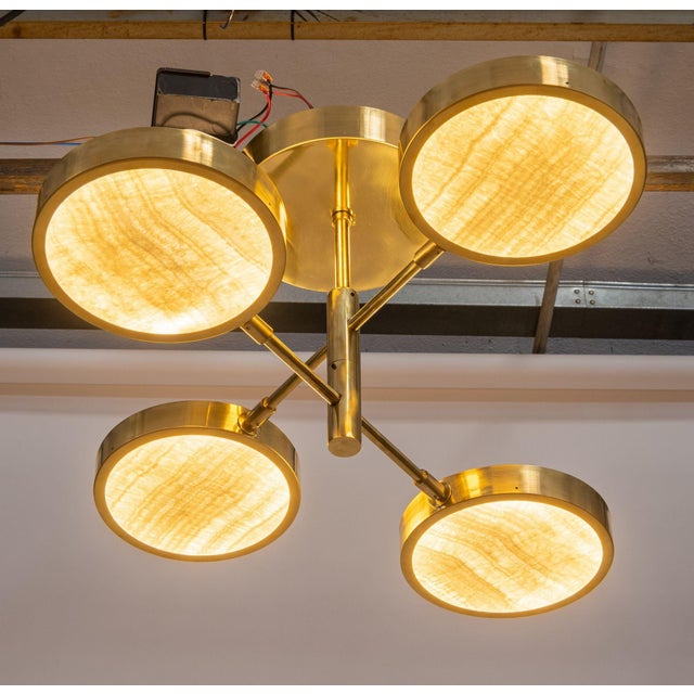 4-Arm Sistema Solare Brass & Onyx Chandelier by Silvio Piatelli Design For Sale In Austin - Image 6 of 6