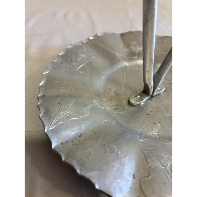 Mid 20th Century Vintage Hand Wrought Aluminum Handled Serving Tray With Floral Motif For Sale - Image 5 of 8