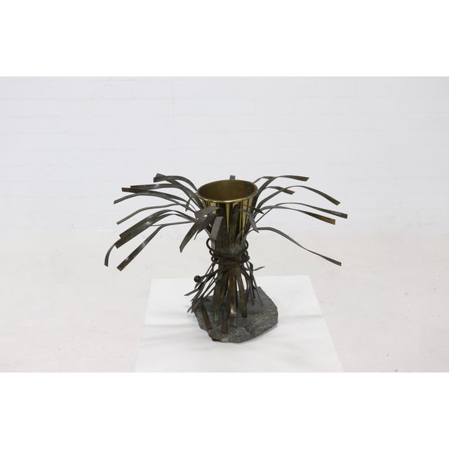 Mid-Century Modern Sculptural Brass Vase with Stone Base, 1970s For Sale - Image 3 of 7