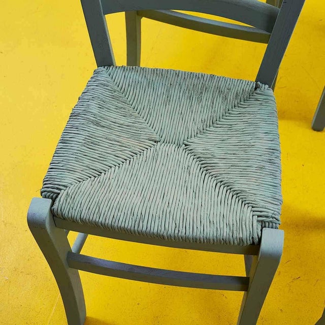 Rustic Dove Grey Wooden Chairs with Straw Seats, Set of 4 For Sale - Image 3 of 9