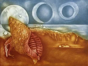 Janet Stevenson Whiteside "Children's Moon" Vintage Hand Signed Unframed Etching, 1978