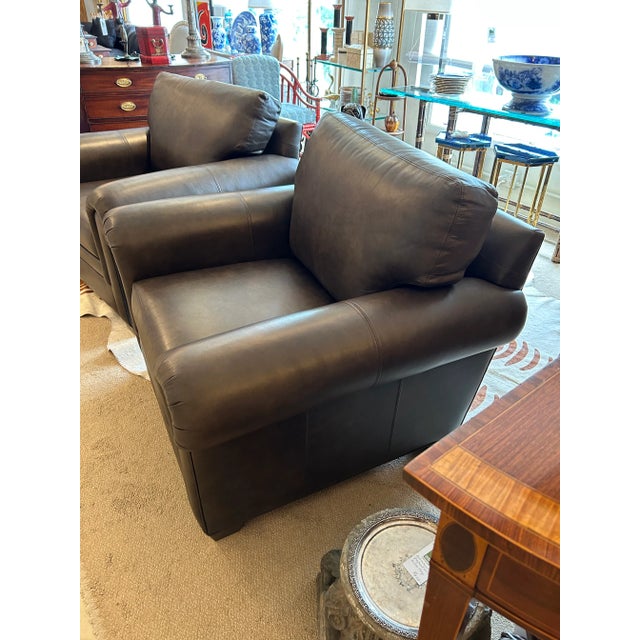 Large Brown Leather Ethan Allen Club Chairs-a Pair For Sale In Philadelphia - Image 6 of 10