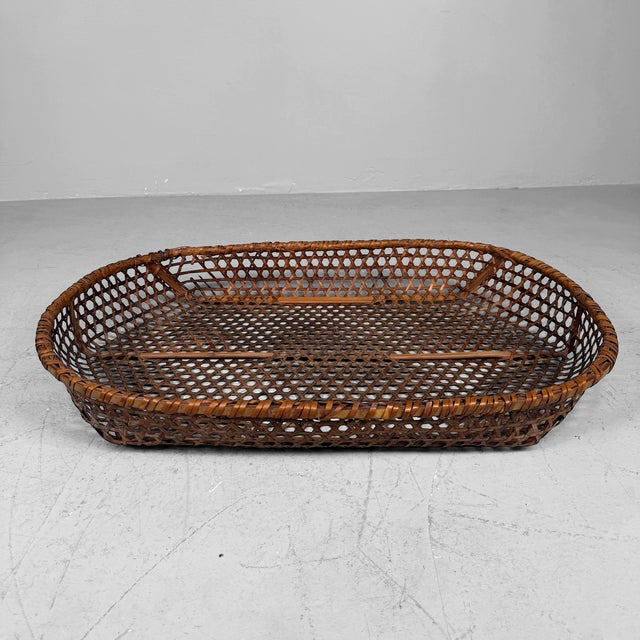 Wood Shōwa Japanese Reddish-Brown Bamboo Basket, 1950 For Sale - Image 7 of 11
