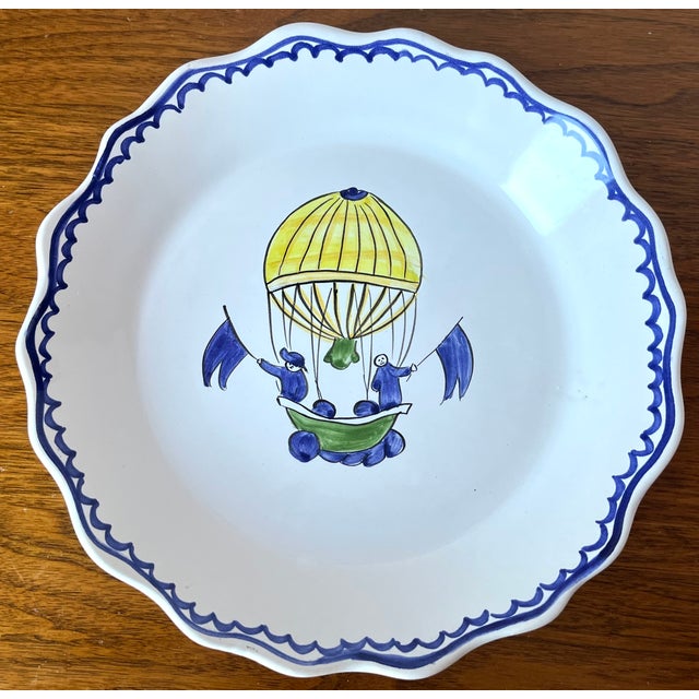 Henriot Quimper Vintage Faience Hot Air Balloon Plates-Set 2 For Sale - Image 4 of 8