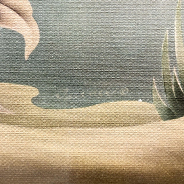 This Mid-Century Flamingo lithograph print features vibrant flamingos set against a soft, pastel backdrop, capturing the...