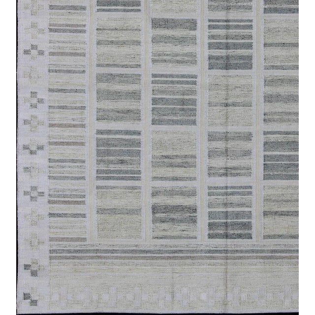 Mid-Century Modern Neutral Stripe Pattern Modern Scandinavian Flat-Weave Rug by Keivan Woven Arts For Sale - Image 3 of 11