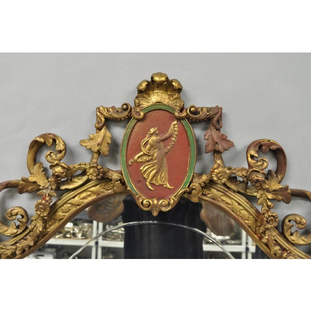 Early 20th Century Antique French Neoclassical Baroque Gold Gilt Gesso Red Glass Frame Wall Mirror For Sale - Image 5 of 18