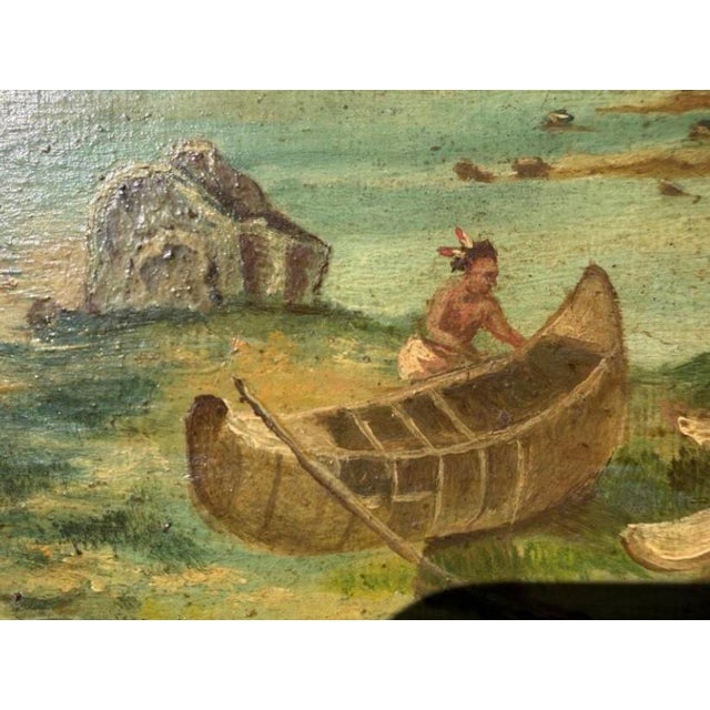 American Late-1800s Antique Oil Painting – Indigenous Canoe Scene, Original Frame For Sale - Image 3 of 5