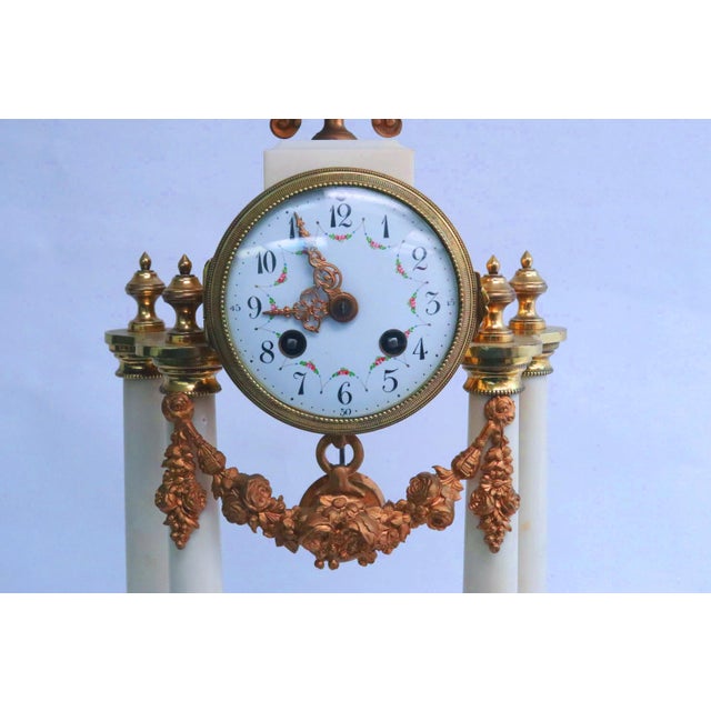 Late 19th Century Late 19th Century Louis XVI Style French Marble & Gilt Bronze Portico Mantel Clock For Sale - Image 5 of 7