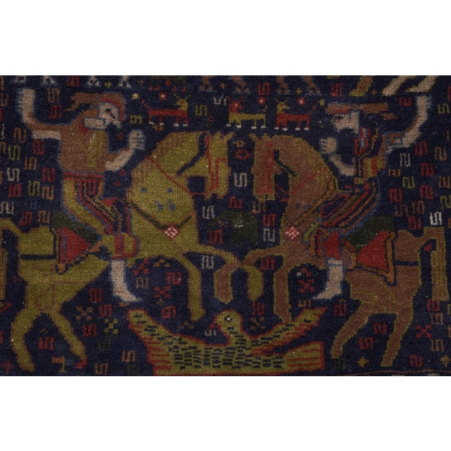 Mid-Century Modern 1970s Vintage Opal Blue Animal Garden Caucasian Rug For Sale - Image 3 of 12