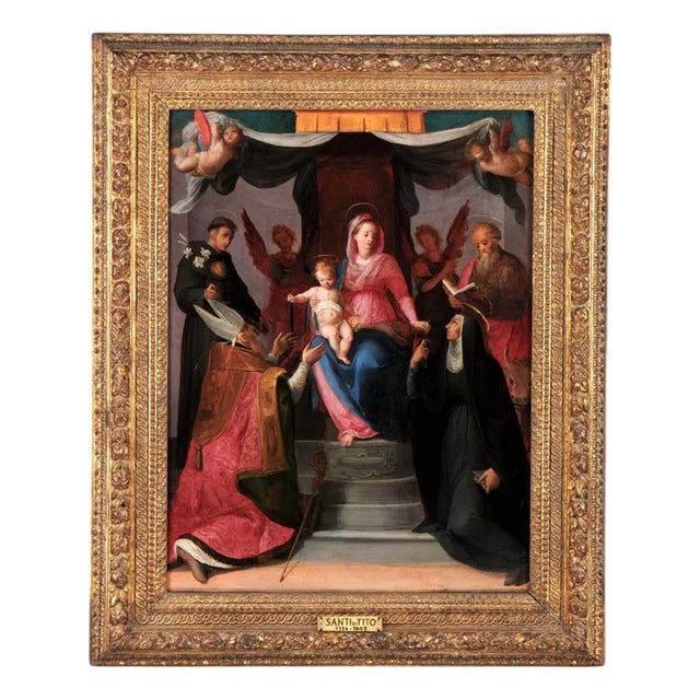 Madonna Enthroned with Child Between Angels and Saints, Painting, Framed For Sale