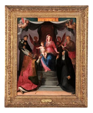 Madonna Enthroned with Child Between Angels and Saints, Painting, Framed