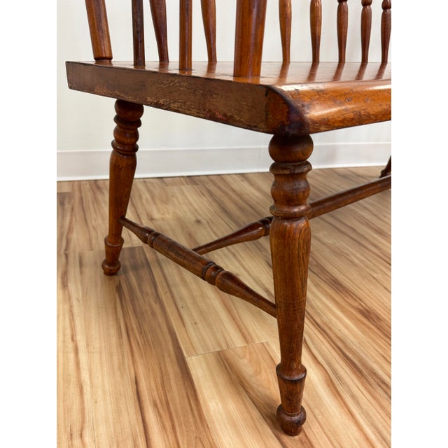 Vintage Amana Made Windsor Style Wood Spindle Back Bench For Sale - Image 9 of 12