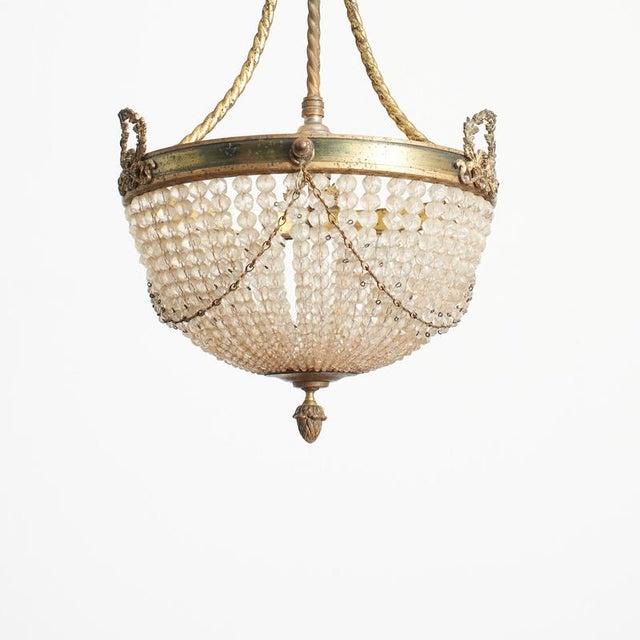 Antique French Crystal Beaded Basket Chandelier For Sale - Image 4 of 11