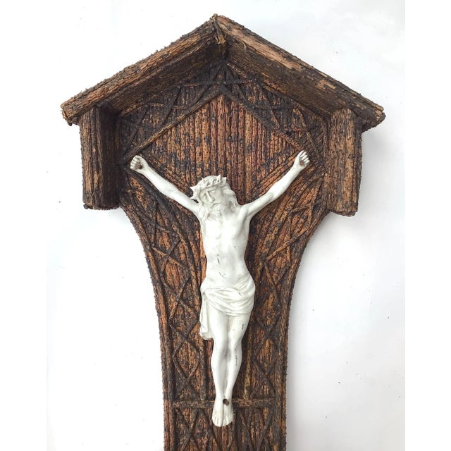 Late 1800s Twig Decorated Wall Pocket With Porcelain Crucifix For Sale - Image 4 of 7