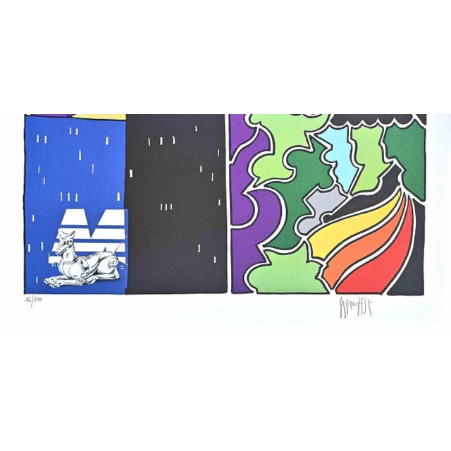 Abstract Urban Landscape is a print, realized in by the Artist Antonio Cremonese (Rome, 1949). Color lithograph on paper....