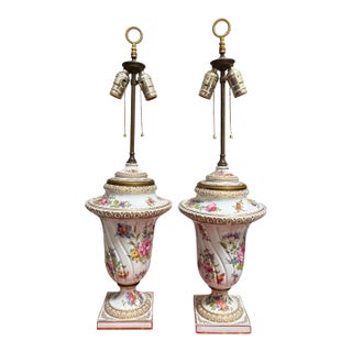 Pair of Antique German Porcelain Table Lamps For Sale