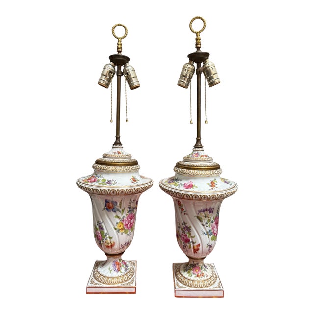 Pair of Antique German Porcelain Table Lamps For Sale