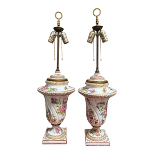 Pair of Antique German Porcelain Table Lamps
