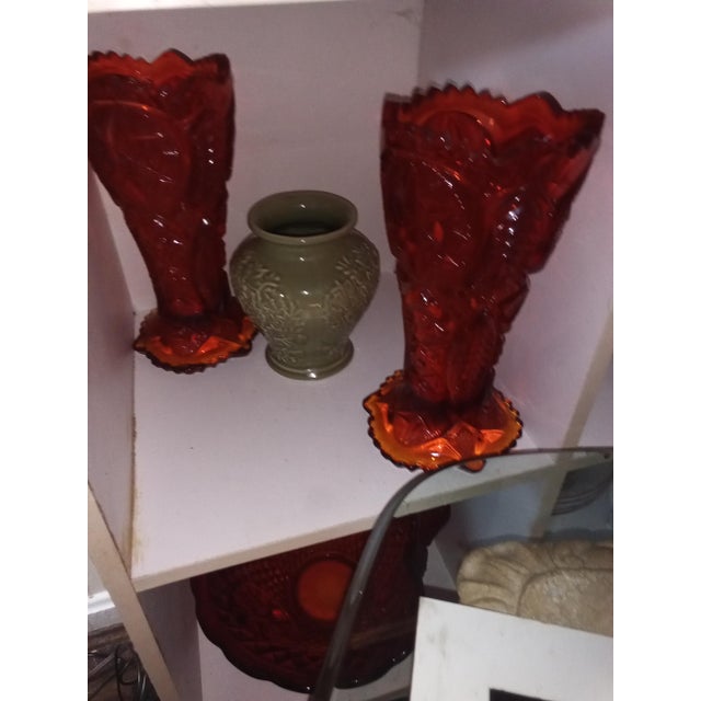 These are a rare orange color nor-tec "ohio star" vases early 1900s in great condition.