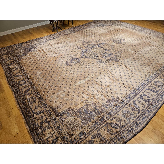 Vintage Turkish Oushak Rug, Hand-Knotted Wool, Geometric Design, Camelhair, 15' X 18' For Sale - Image 11 of 18