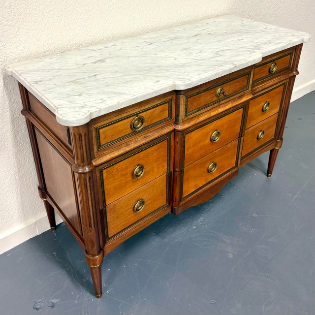 Antique French Louis XVI Style Marble Top Commode For Sale - Image 4 of 12