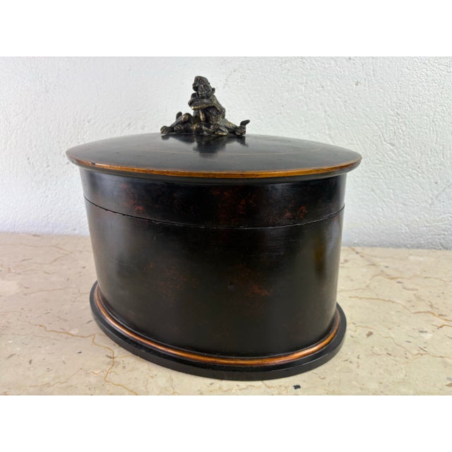 Large Handcrafted Oval Dresser Box With Bronze Monkey Handle For Sale In Philadelphia - Image 6 of 10