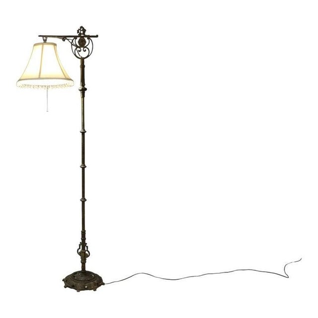Antique Rembrandt Egyptian Revival Cast Iron & Brass Portrait Bridge Lamp C1930 For Sale - Image 9 of 14
