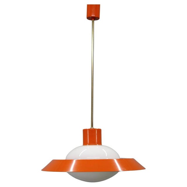 Mid-Century Czechoslovak Orange Opaline Glass Pendant Lamp, 1970s For Sale - Image 17 of 17