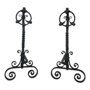 1920s Arts & Crafts Wrought Iron Andirons - Pair